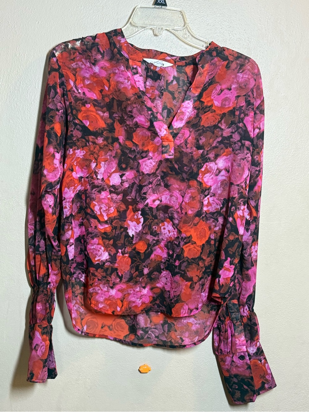 Women’s Steve Madden Hudson Chiffon Floral Split-Neck LS Blouse Sz XS